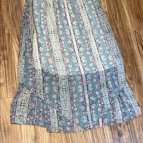 American Eagle women’s dress large maxi tie back Floral blue cream boho beach - Picture 3 of 10